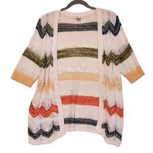 Christopher & Banks White Open Shrug Silver Color Stripes Medium Women Pre-owned